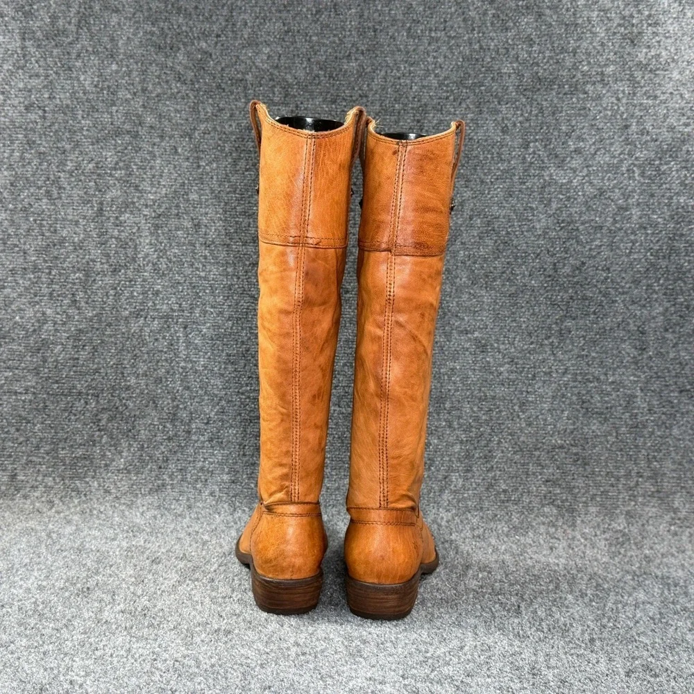Frye Carson Tall Riding Boots Women's 6.5 Caramel Brown Leather Pull On Rustic